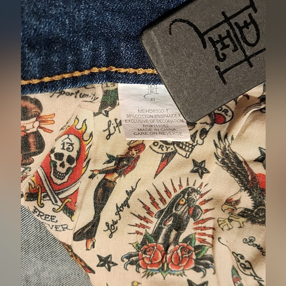 ED HARDY Men's Distressed Embroidered Tiger Head Skinny Jeans sz 40 - Picture 9 of 13